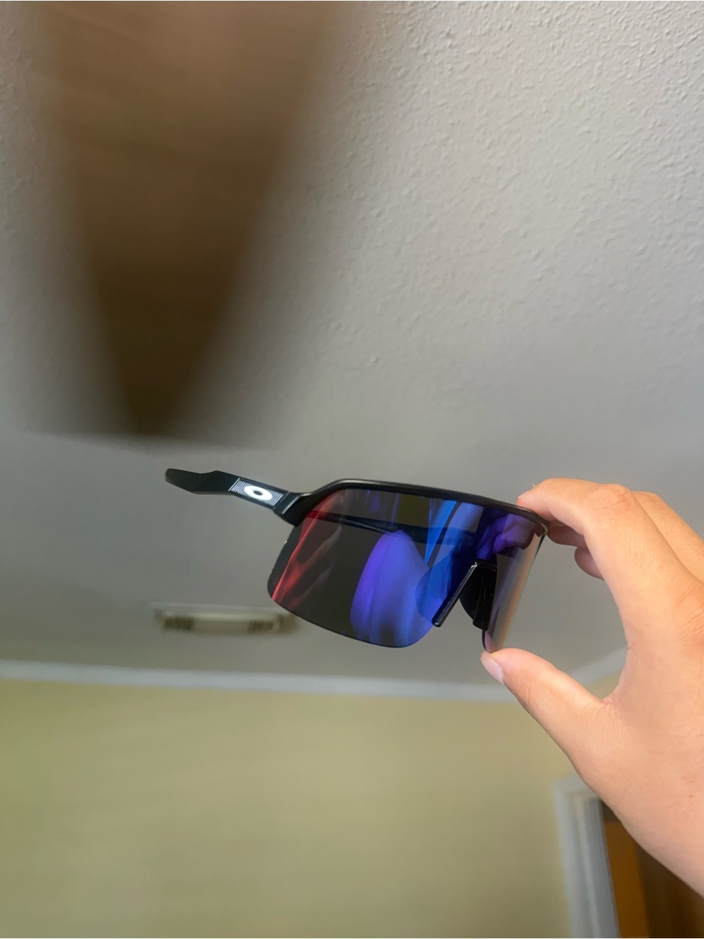 Oakley Black Frame Sunglasses with Red & Blue Mirrored Lens